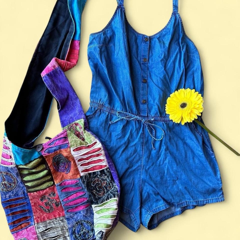 Old Navy Blue Denim-Look Button-Front Romper